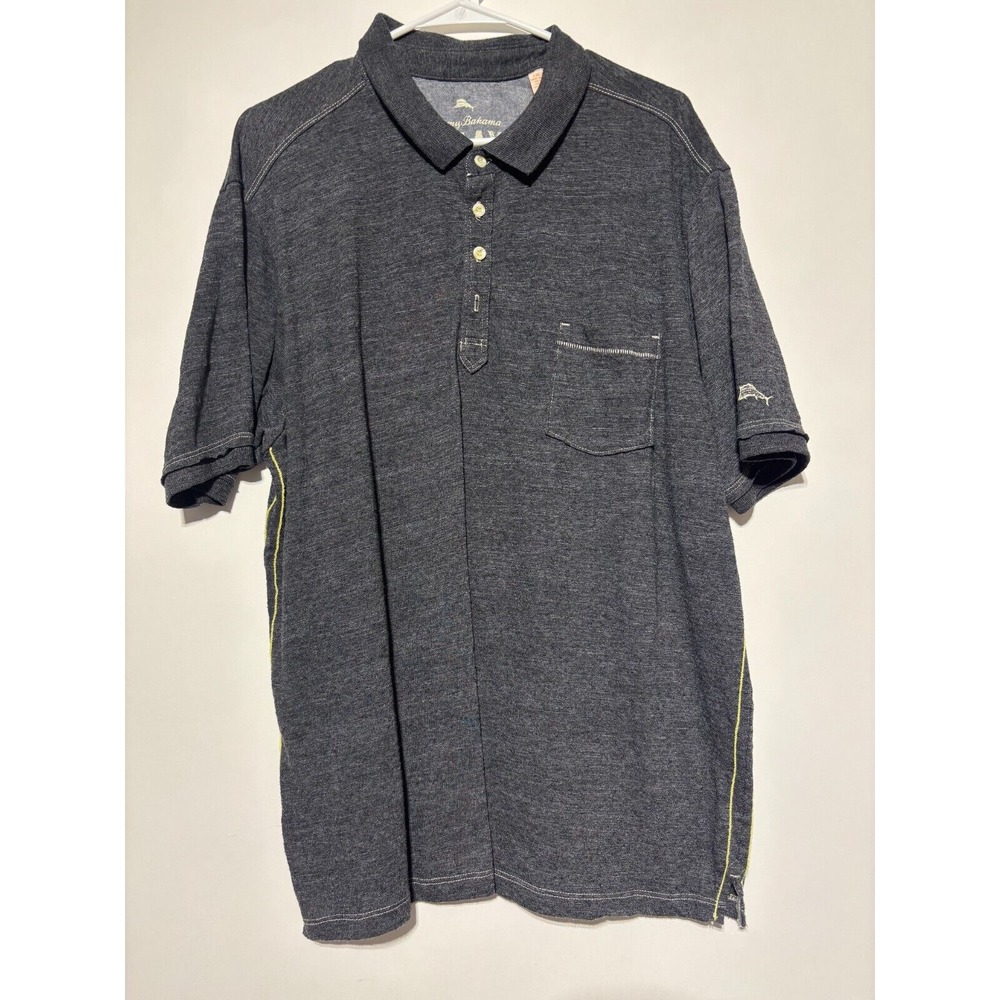 Tommy Bahama Relax Polo Shirt Gray Men Size XXL Short Sleeve Top Missing Button